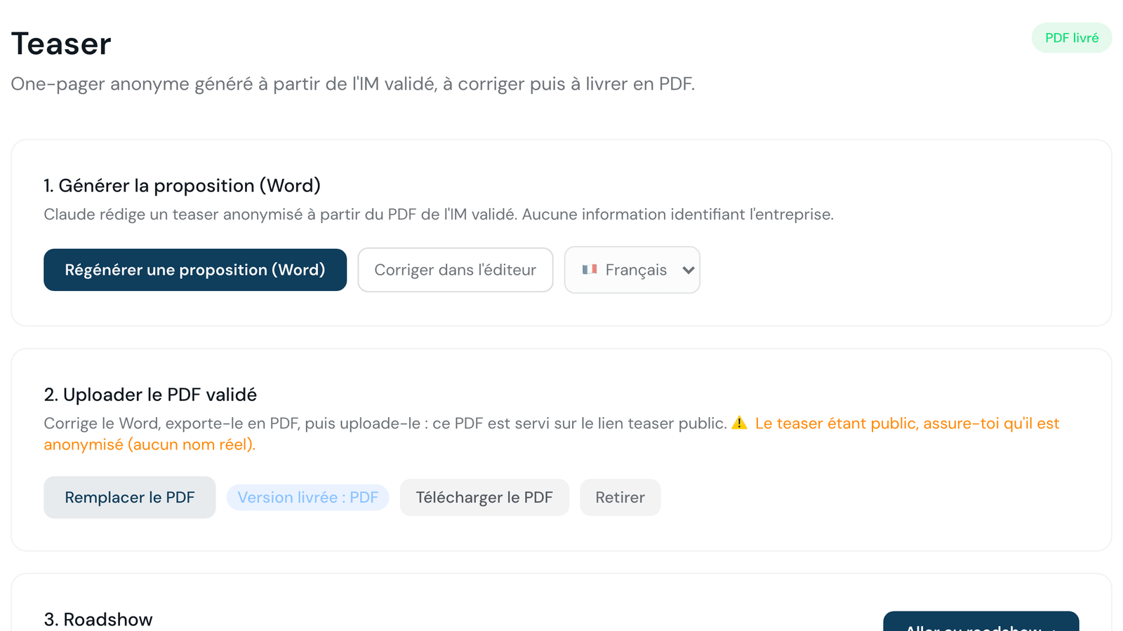 Le teaser en relecture avant validation
